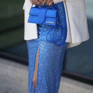 ZARA Sequin Midi Skirt Blue Size M BNWT